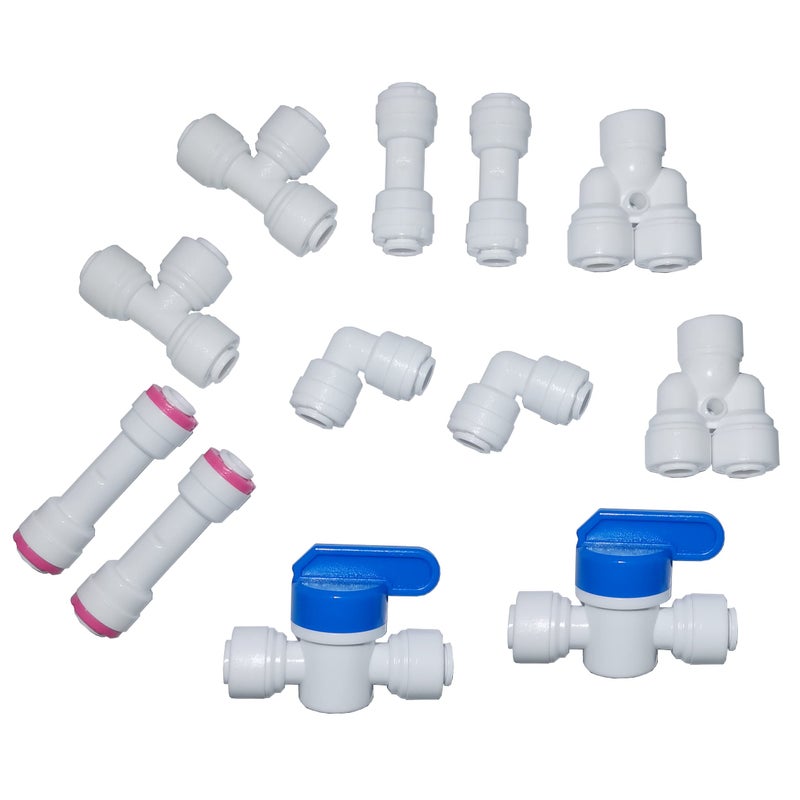 Malida Water purifier quick Push to Connect, RO water filter fittings 1/4 inch tubing quick connect,Ball Valve, Check Valve,Tee Set Of 12 (Connector set of 12) - Image 1